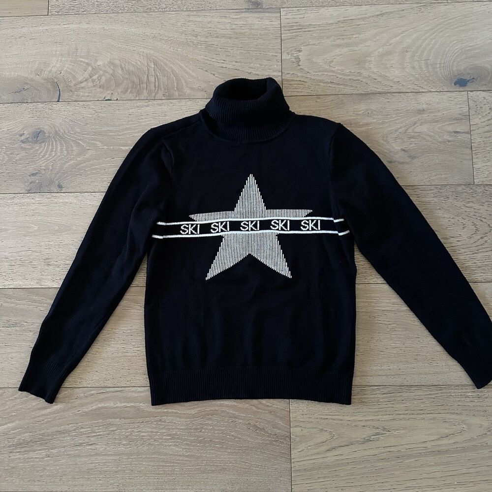SKI Perfect Antonio Melani Star Apres Knit Sweater Black White Large Turtleneck